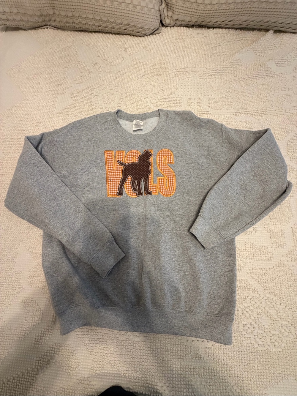 Women’s Gray Crewneck Sweatshirt with Orange Dog Graphic embroidered